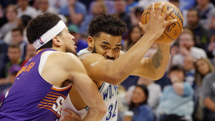 Apr 14, 2024; Minneapolis, Minnesota, USA; Minnesota Timberwolves forward Karl-Anthony Towns (32)