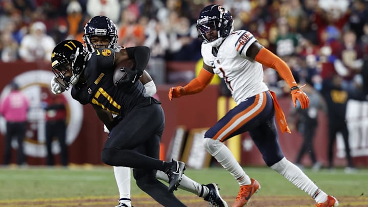 Washington wide receiver Terry McLaurin catches a pass and tries to get past Jaylon Johnson last season.