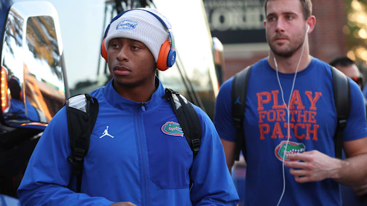 Florida quarterback DJ Lagway (2) waits to walk from the busses during Gator walk before an NCAA football game against Tennessee at Steve Spurrier Field at Ben Hill Griffin Stadium in Gainesville, FL-