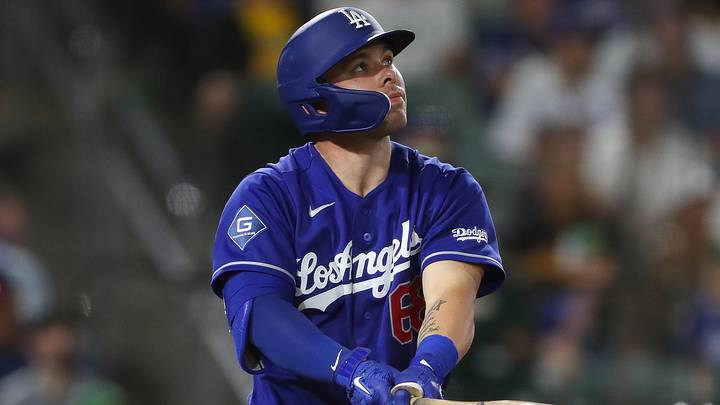 Jun 30, 2026; West Sacramento, California, USA; Los Angeles Dodgers catcher Dalton Rushing (68) bats during the ninth inning against the Athletics at Sutter Health Park. Mandatory Credit: Scott Marshall-Imagn Images