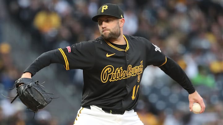 Apr 4, 2025; Pittsburgh, Pennsylvania, USA;  Pittsburgh Pirates relief pitcher Tim Mayza (18) pitches against the New York Yankees during the sixth inning at PNC Park. Mandatory Credit: Charles LeClaire-Imagn Images