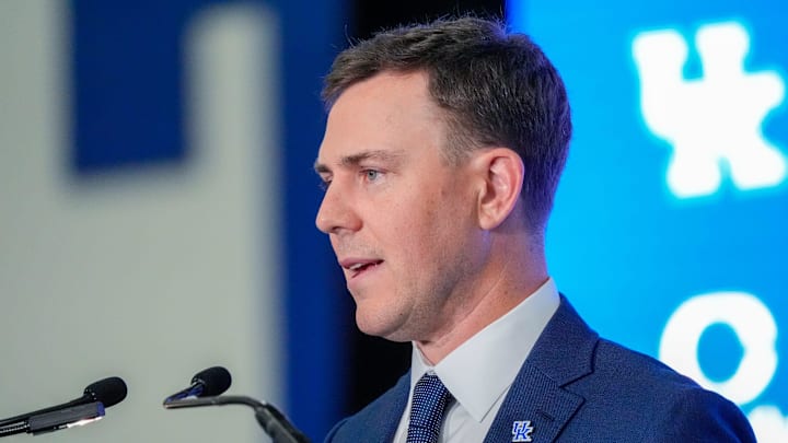 New Kentucky Wildcat head coach Will Stein makes remarks as he is introduced at Kentucky on Wednesday, December 3, 2025 New Kentucky Wildcat head coach Will Stein makes remarks as he is introduced at Kentucky on Wednesday, December 3, 2025