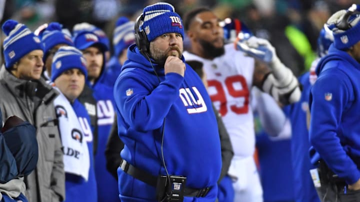 Jan 21, 2023; Philadelphia, Pennsylvania, USA; New York Giants head coach Brian Daboll looks on