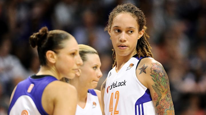 Sep 21, 2013; Phoenix, AZ, USA; Phoenix Mercury center Brittney Griner (42) during the game against the Los Angeles Sparks in the first half during Game 2 of a WNBA basketball Western Conference semifinal series at US Airways Center. Mandatory Credit: Jennifer Stewart-Imagn Images Sep 21, 2013; Phoenix, AZ, USA; Phoenix Mercury center Brittney Griner (42) during the game against the Los Angeles Sparks in the first half during Game 2 of a WNBA basketball Western Conference semifinal series at US Airways Center. Mandatory Credit: Jennifer Stewart-Imagn Images