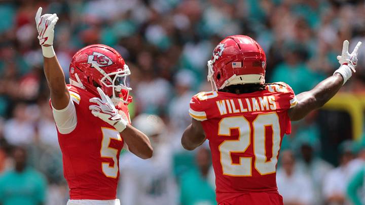 Kansas City Chiefs cornerbacks Mansoor Delane (5) and Nohl Williams (20) Kansas City Chiefs cornerbacks Mansoor Delane (5) and Nohl Williams (20)