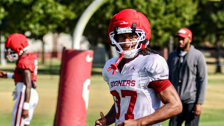 Oklahoma cornerback Prince Ijioma practices during fall camp. Oklahoma cornerback Prince Ijioma practices during fall camp.