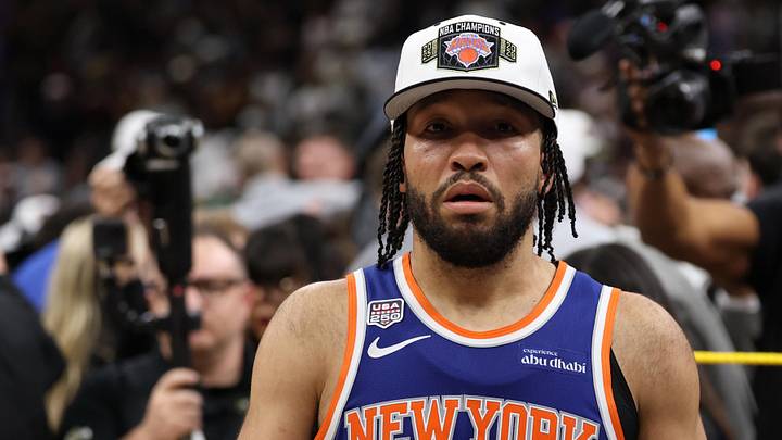 New York Knicks guard Jalen Brunson (11) walks to the end of the court prior to the championship trophy celebration after game five of the 2026 NBA Finals against the San Antonio Spurs at Frost Bank Center. Mandatory Credit: Geoff Burke-Imagn Images New York Knicks guard Jalen Brunson (11) walks to the end of the court prior to the championship trophy celebration after game five of the 2026 NBA Finals against the San Antonio Spurs at Frost Bank Center. Mandatory Credit: Geoff Burke-Imagn Images
