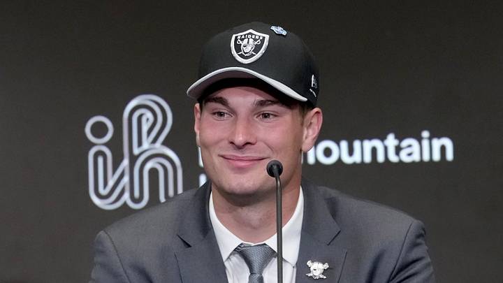 Apr 24, 2026; Henderson, NV, USA; Las Vegas Raiders quarterback Fernando Mendoza speaks at introductory press conference at Intermountain Health Performance Center after being selected as the No. 1 pick in the 2026 NFL Draft. Mandatory Credit: Kirby Lee-Imagn Images Apr 24, 2026; Henderson, NV, USA; Las Vegas Raiders quarterback Fernando Mendoza speaks at introductory press conference at Intermountain Health Performance Center after being selected as the No. 1 pick in the 2026 NFL Draft. Mandatory Credit: Kirby Lee-Imagn Images