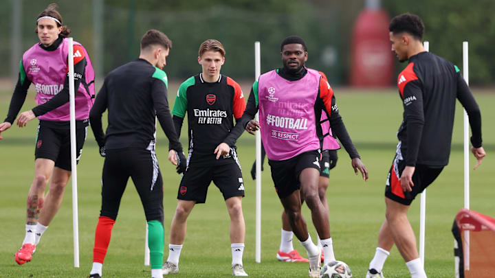 Arsenal FC Training Session And Press Conference - UEFA Champions League 2024/25 Round of 16 Second