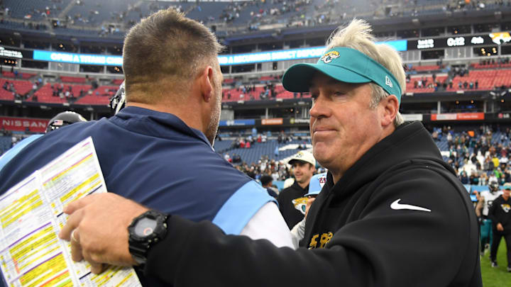 Dec 11, 2022; Nashville, Tennessee, USA; Tennessee Titans head coach Mike Vrabel and Jacksonville Jaguars.