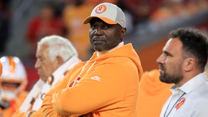 Dec 11, 2025; Tampa, Florida, USA; Tampa Bay Buccaneers head coach and defensive coordinator Todd Bowles looks on before the game against the Atlanta Falcons at Raymond James Stadium. Mandatory Credit: Kim Klement Neitzel-Imagn Images Dec 11, 2025; Tampa, Florida, USA; Tampa Bay Buccaneers head coach and defensive coordinator Todd Bowles looks on before the game against the Atlanta Falcons at Raymond James Stadium. Mandatory Credit: Kim Klement Neitzel-Imagn Images
