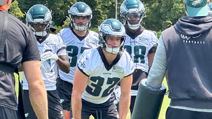 Safety Reed Blankenship prepares to do a drill during an Eagles OTA practice on June 3, 2025.