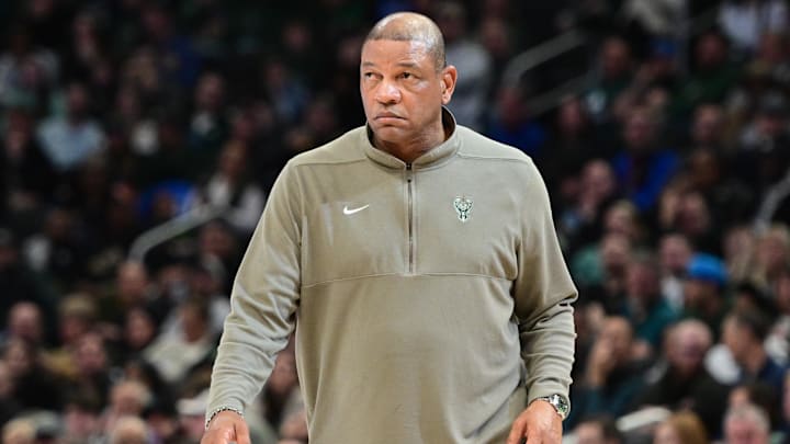Mar 21, 2024; Milwaukee, Wisconsin, USA; Milwaukee Bucks head coach Doc Rivers looks