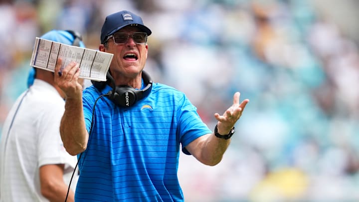 Los Angeles Chargers head coach Jim Harbaugh Los Angeles Chargers head coach Jim Harbaugh