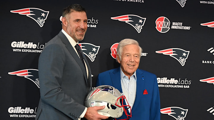 Vrabel stands with Robert Kraft at his introductory press conference with the Patriots. Vrabel stands with Robert Kraft at his introductory press conference with the Patriots.
