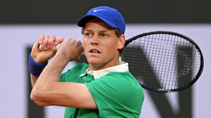 Jannik Sinner returns a ball during the 2025 French Open.
