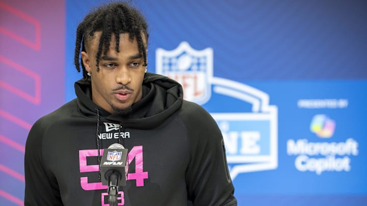 Penn State safety Kevin Winston Jr during the 2025 NFL Combine at Lucas Oil Stadium.