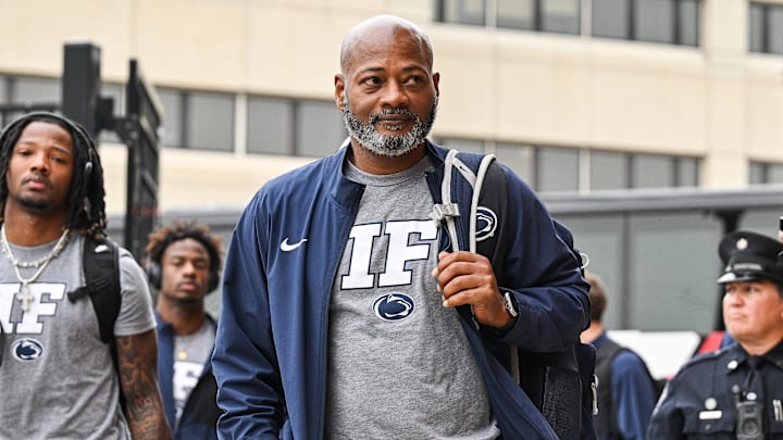 Penn State Nittany Lions interim head coach Terry Smith enters Kinnick Stadium before the game against the Iowa Hawkeyes. 