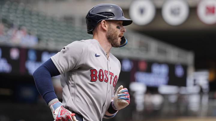 Apr 15, 2026; Minneapolis, Minnesota, USA; Boston Red Sox shortstop Trevor Story runs the bases on his three run home run against the Minnesota Twins in the third inning at Target Field. Mandatory Credit: Bruce Kluckhohn-Imagn Images