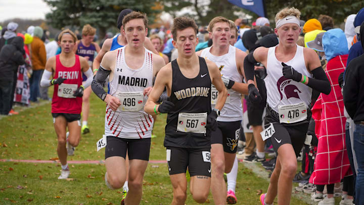 Emerson Vokes of Grundy Center (far right) will be returning to the state cross country championships after winning a title at a recent qualifier. Emerson Vokes of Grundy Center (far right) will be returning to the state cross country championships after winning a title at a recent qualifier.