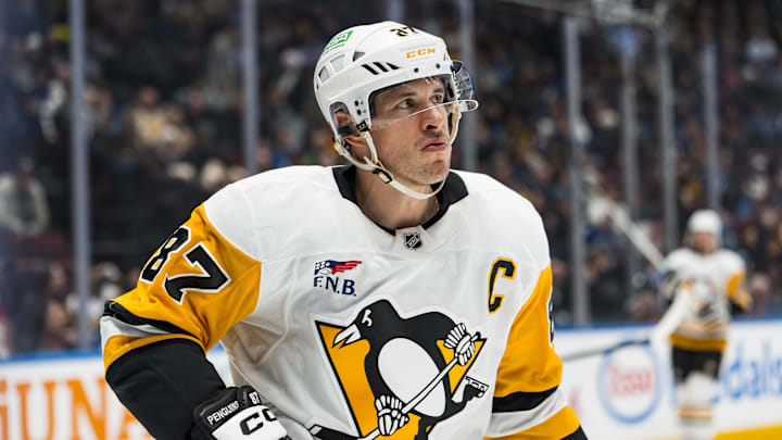 Jan 25, 2026; Vancouver, British Columbia, CAN; Pittsburgh Penguins forward Sidney Crosby (87) during a stop in play against the Vancouver Canucks in the second period at Rogers Arena. Mandatory Credit: Bob Frid-Imagn Images Jan 25, 2026; Vancouver, British Columbia, CAN; Pittsburgh Penguins forward Sidney Crosby (87) during a stop in play against the Vancouver Canucks in the second period at Rogers Arena. Mandatory Credit: Bob Frid-Imagn Images