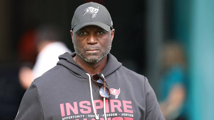 Dec 28, 2025; Miami Gardens, Florida, USA; Tampa Bay Buccaneers head coach Todd Bowles walks around the field during warmups prior to a game against the Miami Dolphins at Hard Rock Stadium. Mandatory Credit: Nathan Ray Seebeck-Imagn Images
