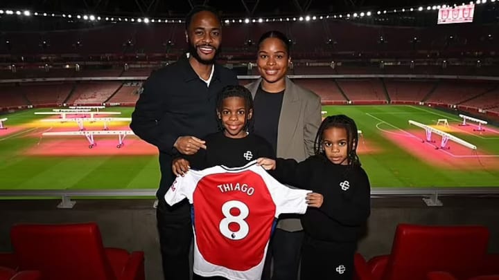 Raheem Sterling may have left Arsenal but it's a different story for son Thiago.