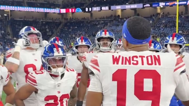 New York Giants quarterback Jameis Winston gave an intense pregame speech before his team faced the Detroit Lions in Week 12.