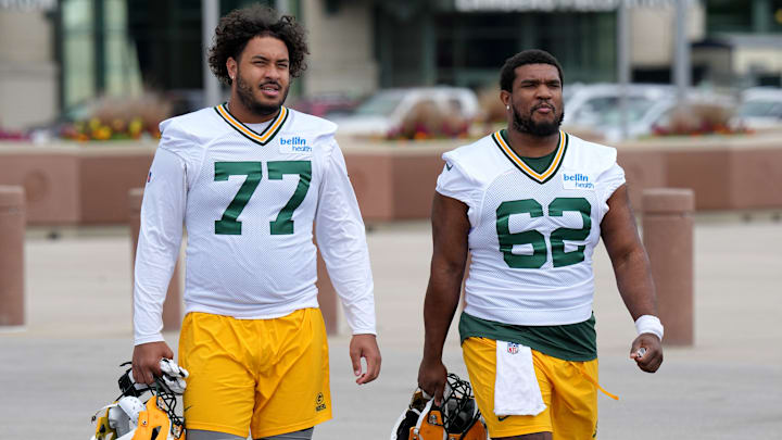 Packers offensive linemen Jordan Morgan and Jacon Monk