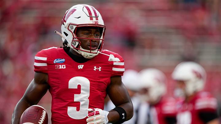 Wisconsin Badgers running back Abu Sama III. Wisconsin Badgers running back Abu Sama III.
