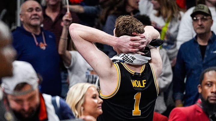 Michigan center Danny Wolf (1) exits the court after 78-65 loss to Auburn at the Sweet 16 round of NCAA tournament at State Farm Arena in Atlanta, Ga. on Friday, March 28, 2025. Michigan center Danny Wolf (1) exits the court after 78-65 loss to Auburn at the Sweet 16 round of NCAA tournament at State Farm Arena in Atlanta, Ga. on Friday, March 28, 2025.