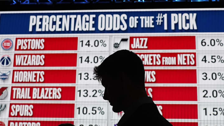 May 12, 2024; Chicago, IL, USA; Duke University’s 
Kyle Filipowski at the 2024 NBA Draft Lottery at McCormick Place West. Mandatory Credit: David Banks-Imagn Images