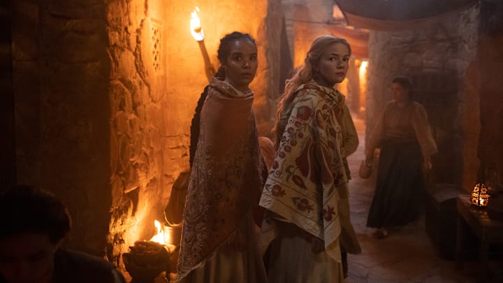Zoë Robins (Nynaeve al'Meara), Ceara Coveney (Elayne Trakand) in The Wheel of Time season 2. Image: Prime Video.