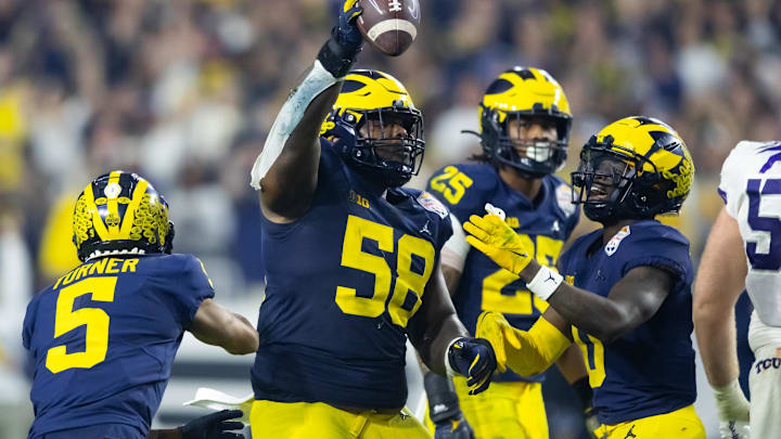 Dec 31, 2022; Glendale, Arizona, USA; Michigan Wolverines defensive lineman Mazi Smith (58)
