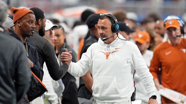Texas Longhorns head coach Steve Sarkisian during the first half of the Peach Bowl at Mercedes-Benz Stadium.