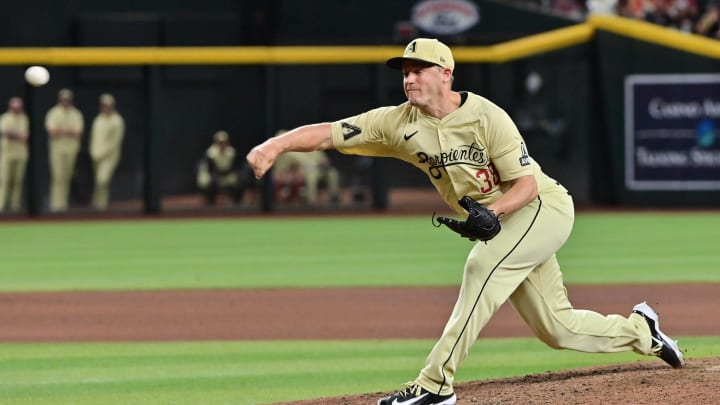 Arizona Diamondbacks pitcher Paul Sewald (38) throws in the ninth inning against the San Francisco Giants at Chase Field on June 4. Arizona Diamondbacks pitcher Paul Sewald (38) throws in the ninth inning against the San Francisco Giants at Chase Field on June 4.