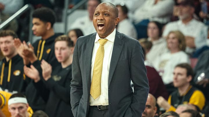 Feb 1, 2025; Starkville, Mississippi, USA; Missouri Tigers Head Coach Dennis Gates reacts against the Mississippi State Bulldogs during the second half at Humphrey Coliseum. Mandatory Credit: Wesley Hale-Imagn Images