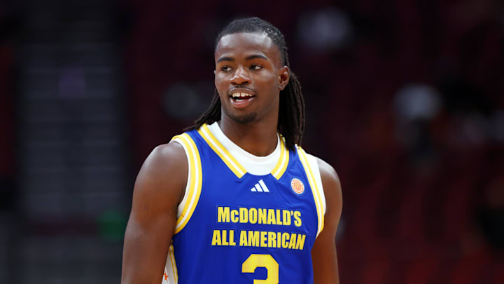 Mar 31, 2026; Glendale, AZ, USA; Caleb Holt (3) during the McDonalds All American Boys Game at Desert Diamond Arena. Mandatory Credit: Mark J. Rebilas-Imagn Images
