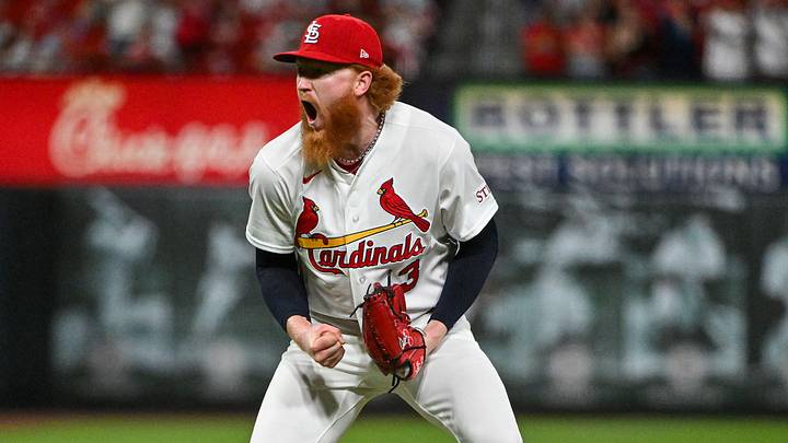 Jun 15, 2026; St. Louis, Missouri, USA; St. Louis Cardinals starting pitcher Dustin May (3) reacts after throwing a complete game one hitter against the San Diego Padres at Busch Stadium. Mandatory Credit: Jeff Curry-Imagn Images Jun 15, 2026; St. Louis, Missouri, USA; St. Louis Cardinals starting pitcher Dustin May (3) reacts after throwing a complete game one hitter against the San Diego Padres at Busch Stadium. Mandatory Credit: Jeff Curry-Imagn Images