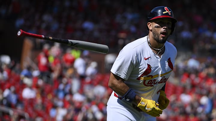 Sep 21, 2025; St. Louis, Missouri, USA; St. Louis Cardinals designated hitter Ivan Herrera (48) tosses his bat after hitting a two run home run against the Milwaukee Brewers during the third inning at Busch Stadium. Mandatory Credit: Jeff Curry-Imagn Images Sep 21, 2025; St. Louis, Missouri, USA; St. Louis Cardinals designated hitter Ivan Herrera (48) tosses his bat after hitting a two run home run against the Milwaukee Brewers during the third inning at Busch Stadium. Mandatory Credit: Jeff Curry-Imagn Images