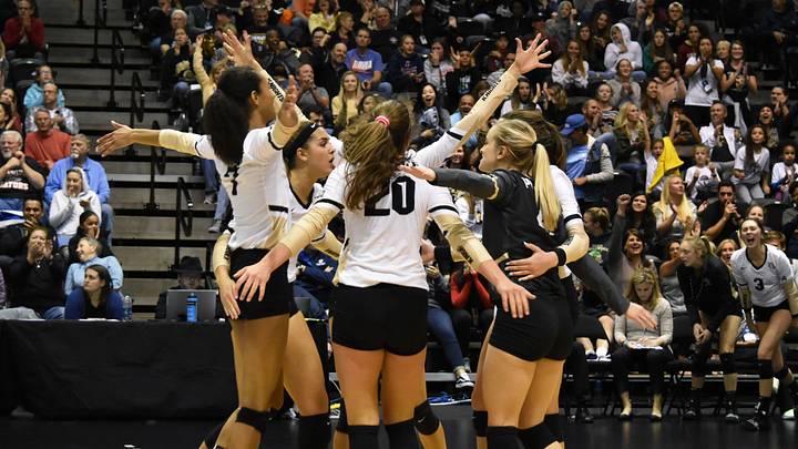 The UCF volleyball team celebrates a point in their match against FGCU in the NCAA tournament first round on Thursday, Nov. 29, 2018 at The Venue in Orlando. FGCU upset the Knihts, 3-2.
FGCU UCF VB 3 The UCF volleyball team celebrates a point in their match against FGCU in the NCAA tournament first round on Thursday, Nov. 29, 2018 at The Venue in Orlando. FGCU upset the Knihts, 3-2.
FGCU UCF VB 3