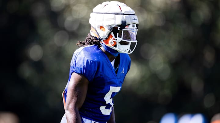Florida Gators safety Kamari Wilson (5) looks on during spring football practice at Sanders Outdoor