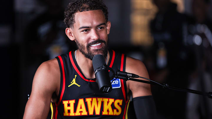 Sep 29, 2025; Atlanta, GA, USA; Atlanta Hawks guard Trae Young (11) talks to reporters at media day. Mandatory Credit: Brett Davis-Imagn Images Sep 29, 2025; Atlanta, GA, USA; Atlanta Hawks guard Trae Young (11) talks to reporters at media day. Mandatory Credit: Brett Davis-Imagn Images