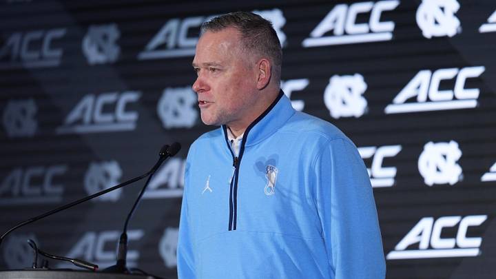 Oct 7, 2026; Charlotte, NC, USA;  North Carolina Tar Heels head coach Michael Malone answers questions from the media during the ACC Tip-Off in Charlotte, NC.  Mandatory Credit: Jim Dedmon-Imagn Images