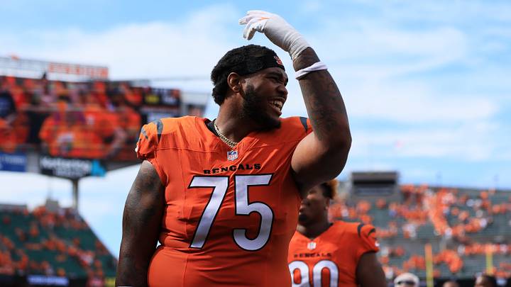 Sep 13, 2026; Cincinnati, Ohio, USA; Cincinnati Bengals offensive tackle Orlando Brown Jr. (75) reacts after the game against the Tampa Bay Buccaneers at Paycor Stadium. Mandatory Credit: Katie Stratman-Imagn Images Sep 13, 2026; Cincinnati, Ohio, USA; Cincinnati Bengals offensive tackle Orlando Brown Jr. (75) reacts after the game against the Tampa Bay Buccaneers at Paycor Stadium. Mandatory Credit: Katie Stratman-Imagn Images