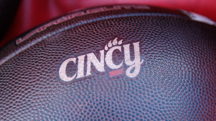 Oct 18, 2025; Stillwater, Oklahoma, USA; Cincinnati Bearcats practice football field side prior to the game against the Oklahoma State Cowboys at Boone Pickens Stadium. Mandatory Credit: William Purnell-Imagn Images