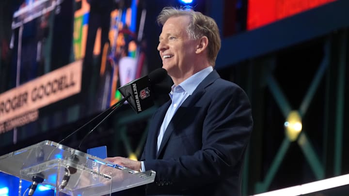 Roger Goodell at the 2025 NFL Draft in Green Bay.