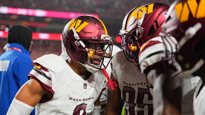 Washington Commanders cornerback Marshon Lattimore (2) celebrates an interception Washington Commanders cornerback Marshon Lattimore (2) celebrates an interception