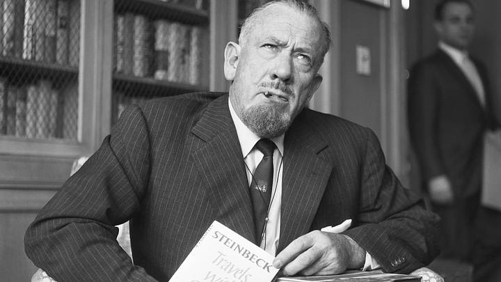 Author John Steinbeck at a press conference after being awarded the 1962 Nobel Prize for Literature. Author John Steinbeck at a press conference after being awarded the 1962 Nobel Prize for Literature.