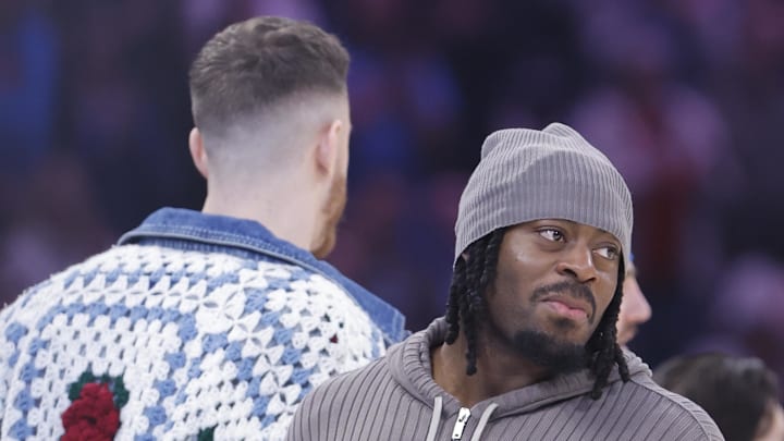 Mar 7, 2025; Oklahoma City, Oklahoma, USA; Oklahoma City Thunder guard Luguentz Dort (5) before the start of a game against the Portland Trail Blazers at Paycom Center.
